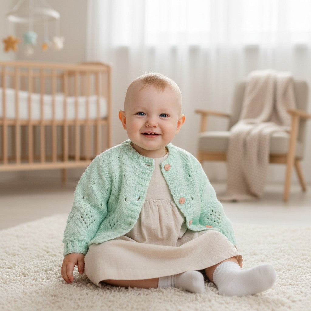 Delicate Knitted Cardigan for Baby Girl – Featuring Bobble & Lace
