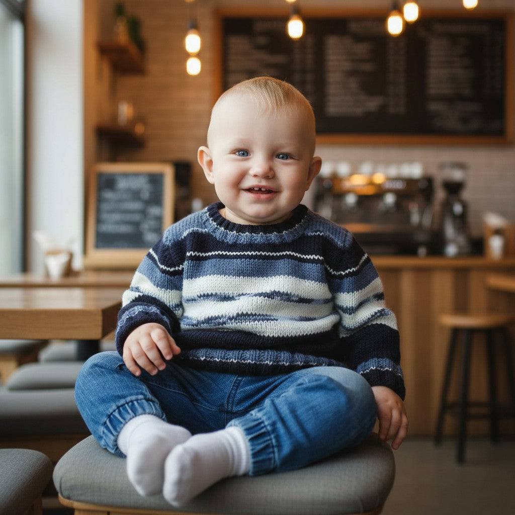 Boys' Knitted Round Neck Stripe Sweater – Hand-Knitted Striped Pullover