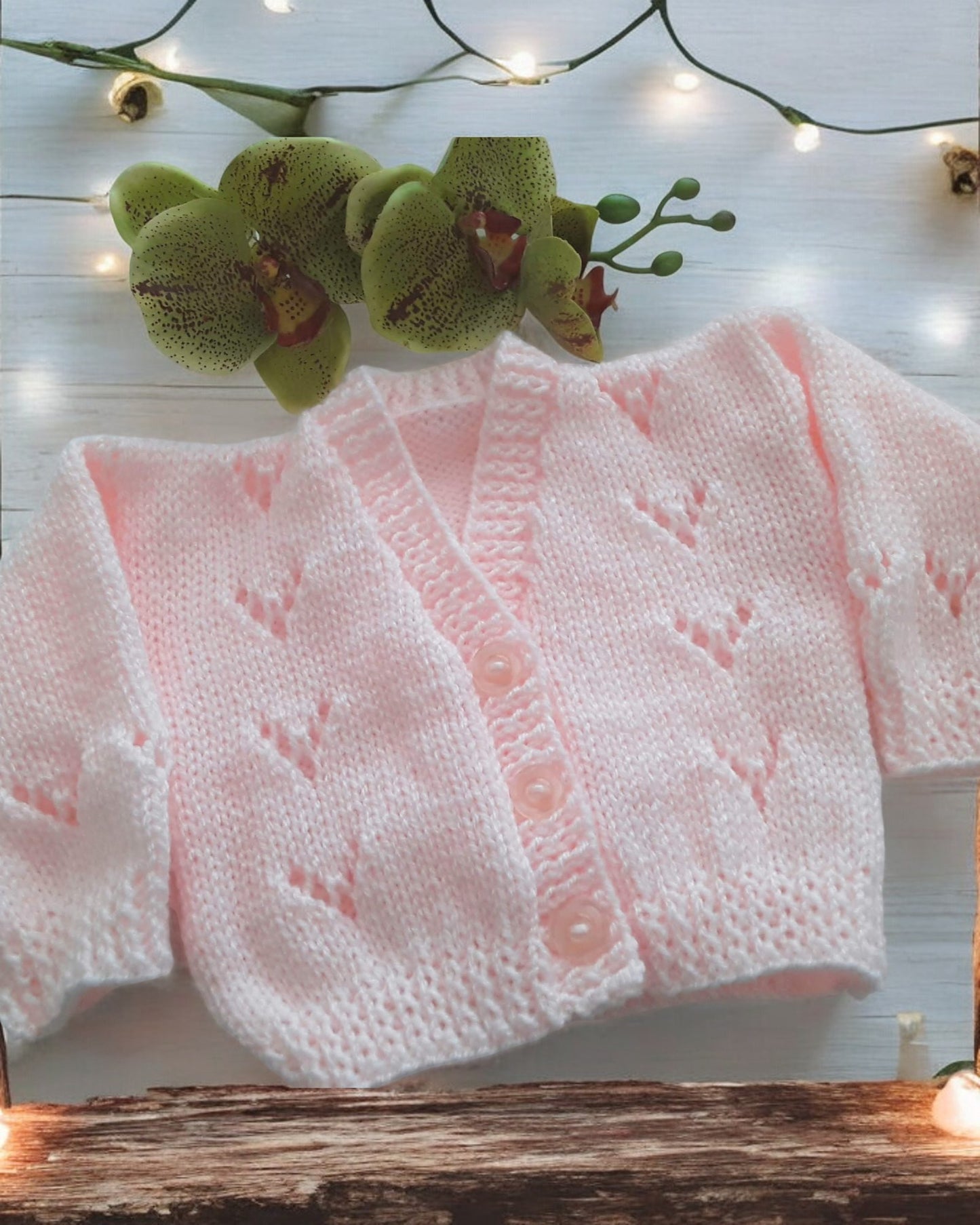 Adorable Knitted Baby Cardigan with traditional design and V neck - Perfect for Little Ones!