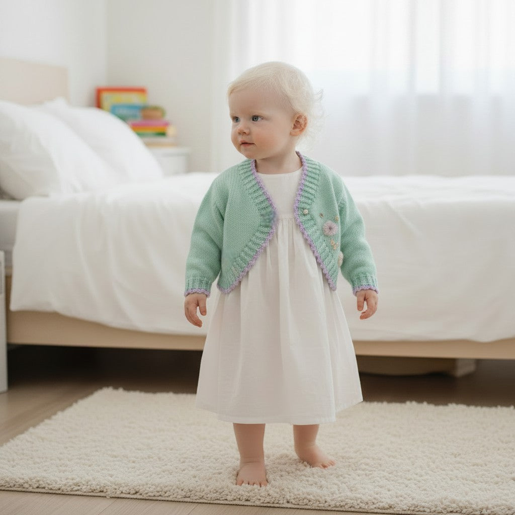pastel coloured Girls Bolero-Style Cardigan with Stunning Hand-Stitched Embroidery