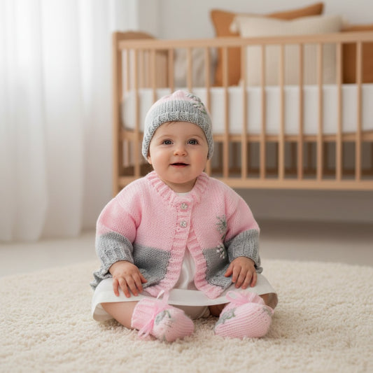 Girls knitted cardigan with matching hat & boots, beautifully embroidered outfit - gemknits4kids