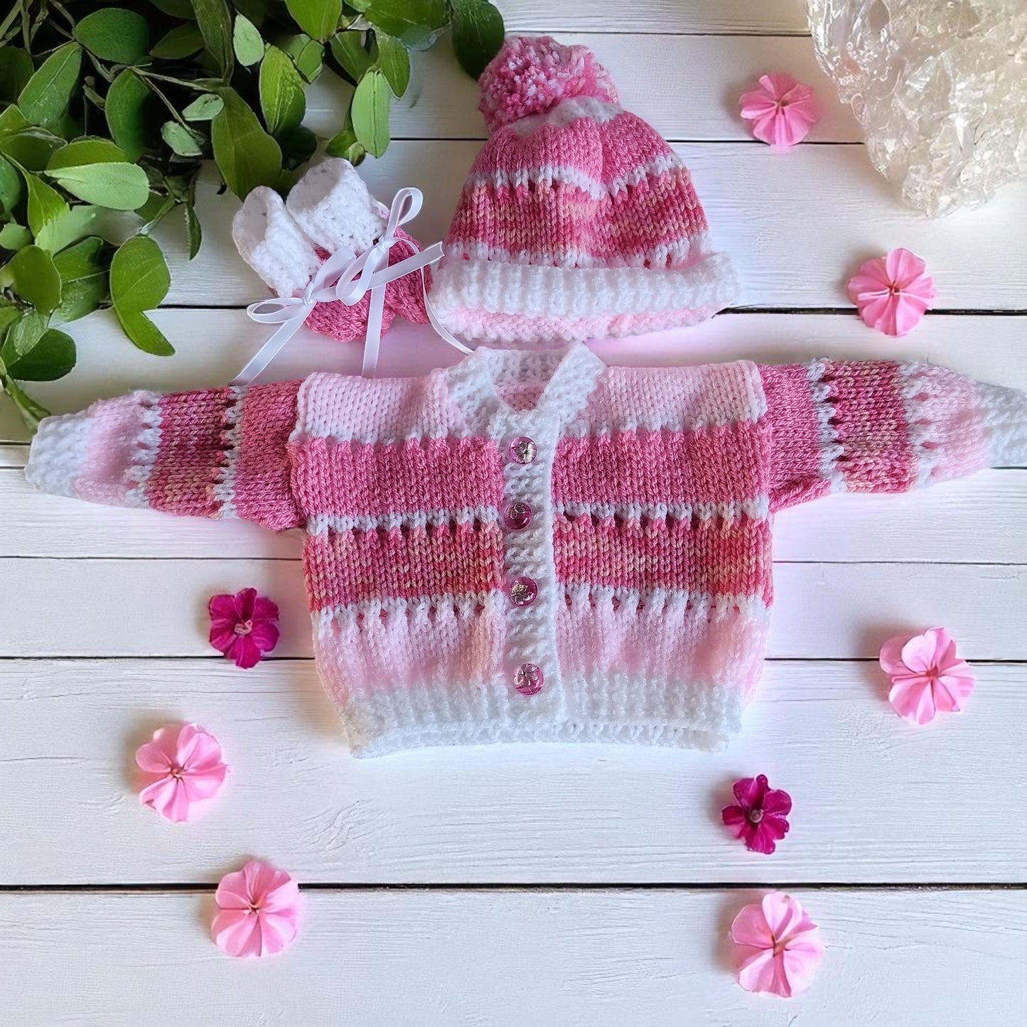 Boys' Knitted Ombre Cardigan Set – Hand-Knitted Cardigan, Hat, & Boots