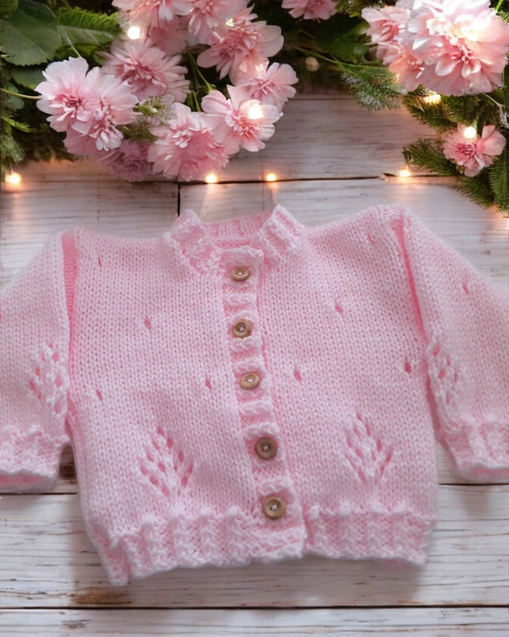 Delicate Knitted Cardigan for Baby Girl – Featuring Bobble & Lace