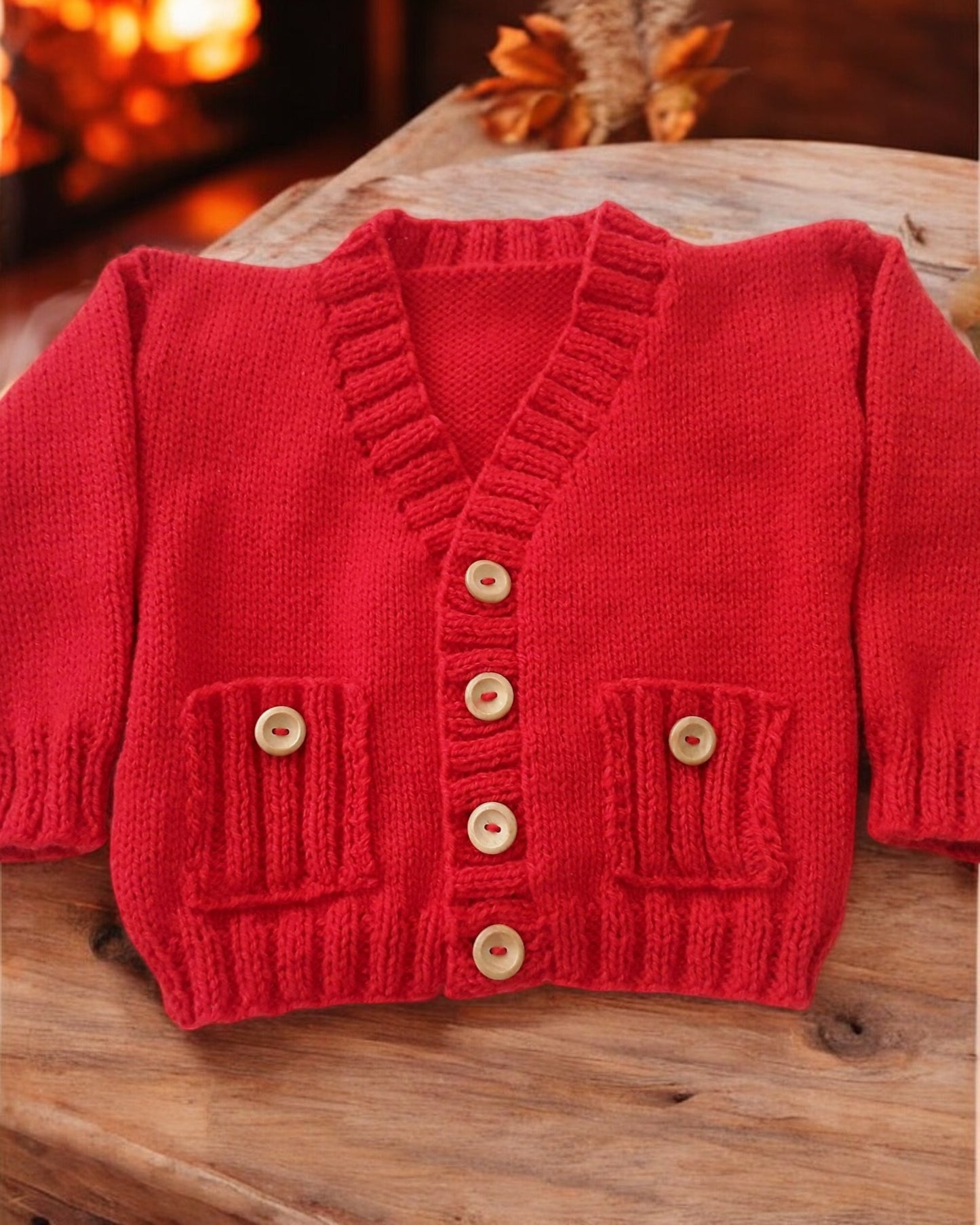 Classic Boys’ Knitted Cardigan with Pockets – V-Neck Design & Wooden Buttons