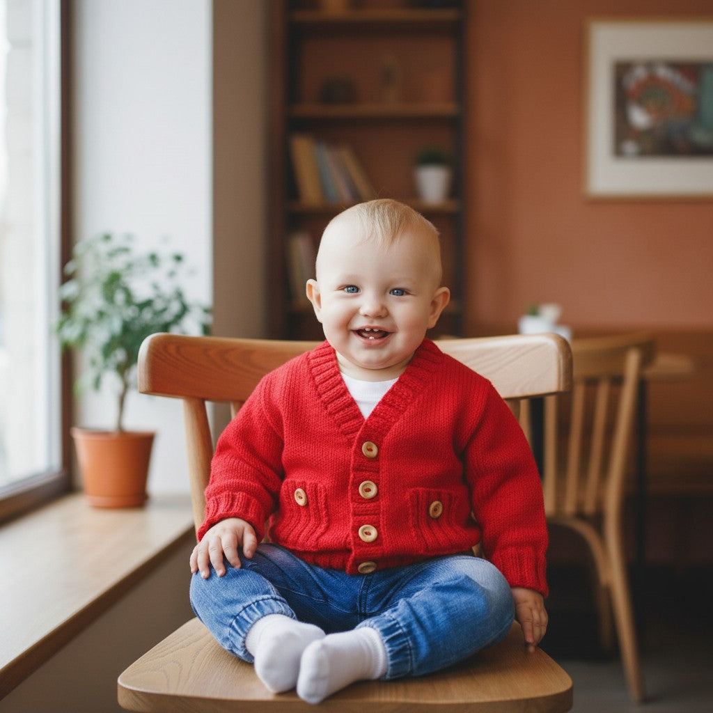 Classic Boys’ Knitted Cardigan with Pockets – V-Neck Design & Wooden Buttons