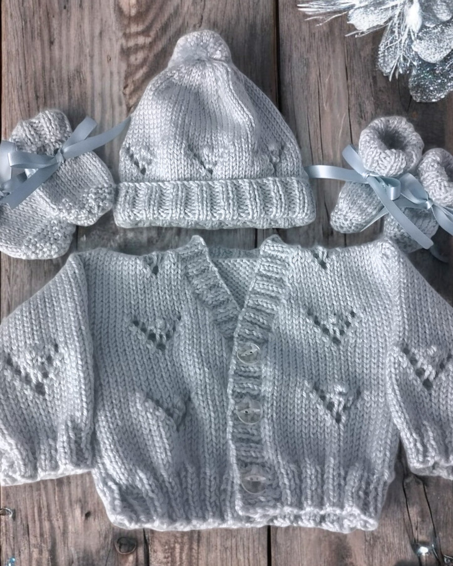 Gorgeous Hand-Knitted Unisex Baby Cardigan – Matching Hat, Booties & Mittens Available Separately