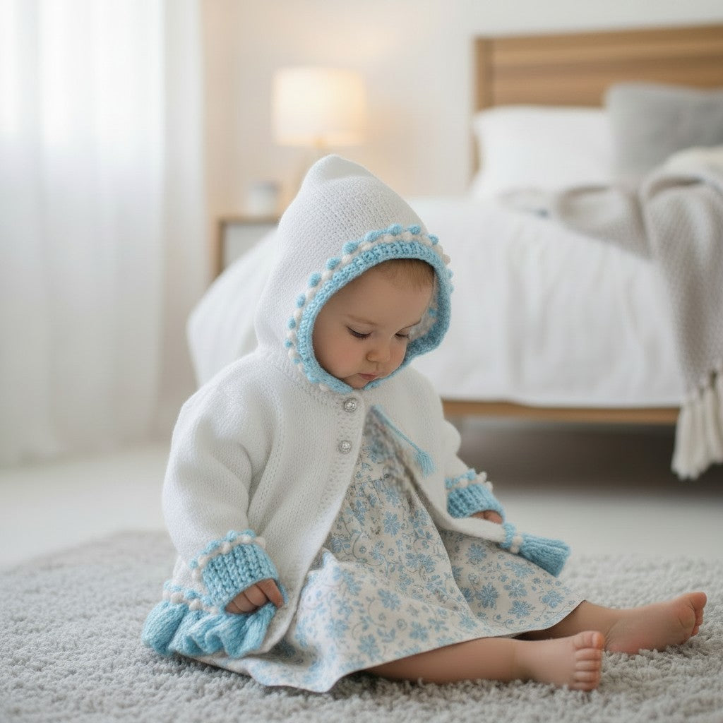 Pretty Baby Girl Hoodie – Frilly Knit Design with Flower Embroidery