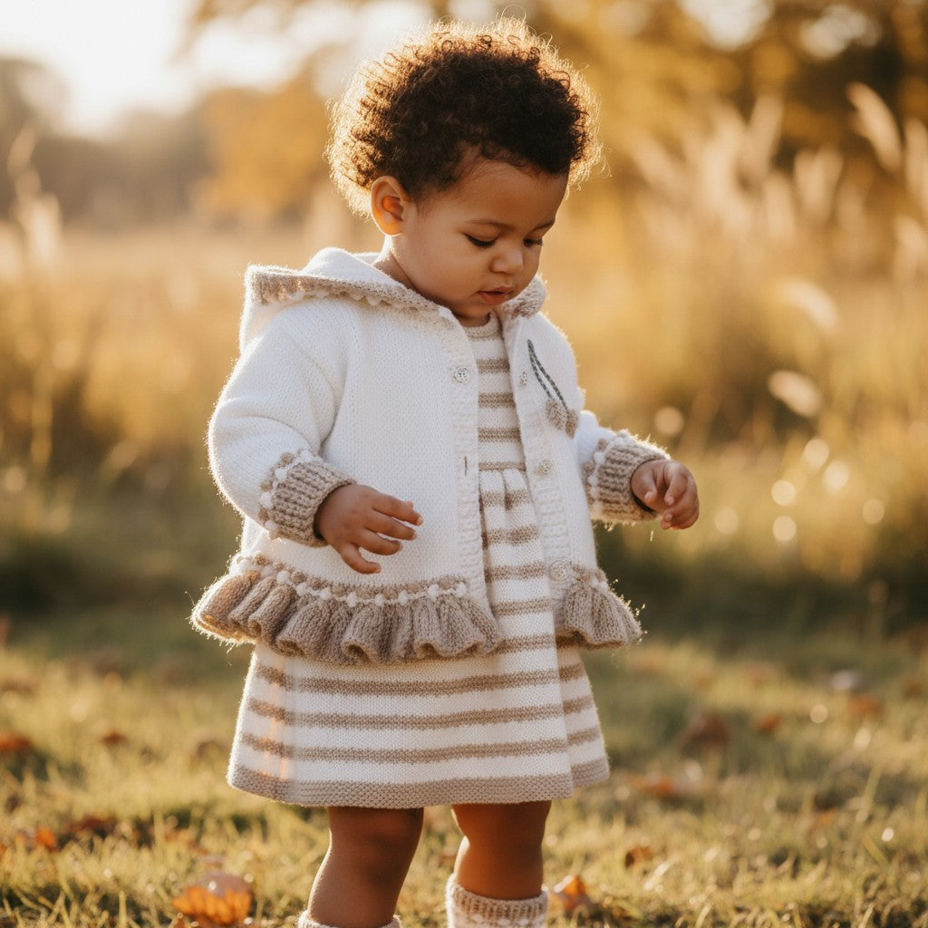 Pretty Baby Girl Hoodie – Frilly Knit Design with Flower Embroidery