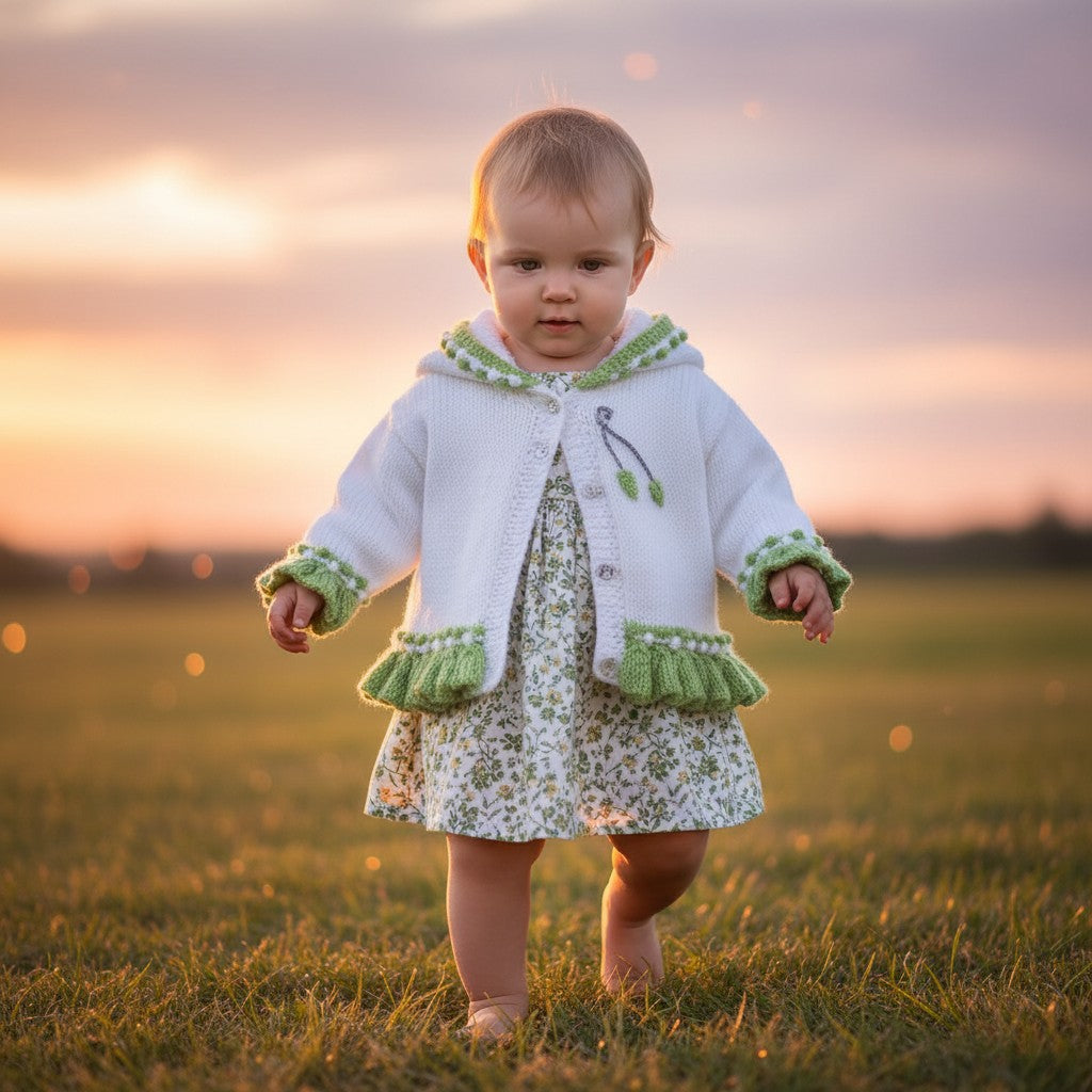 Pretty Baby Girl Hoodie – Frilly Knit Design with Flower Embroidery
