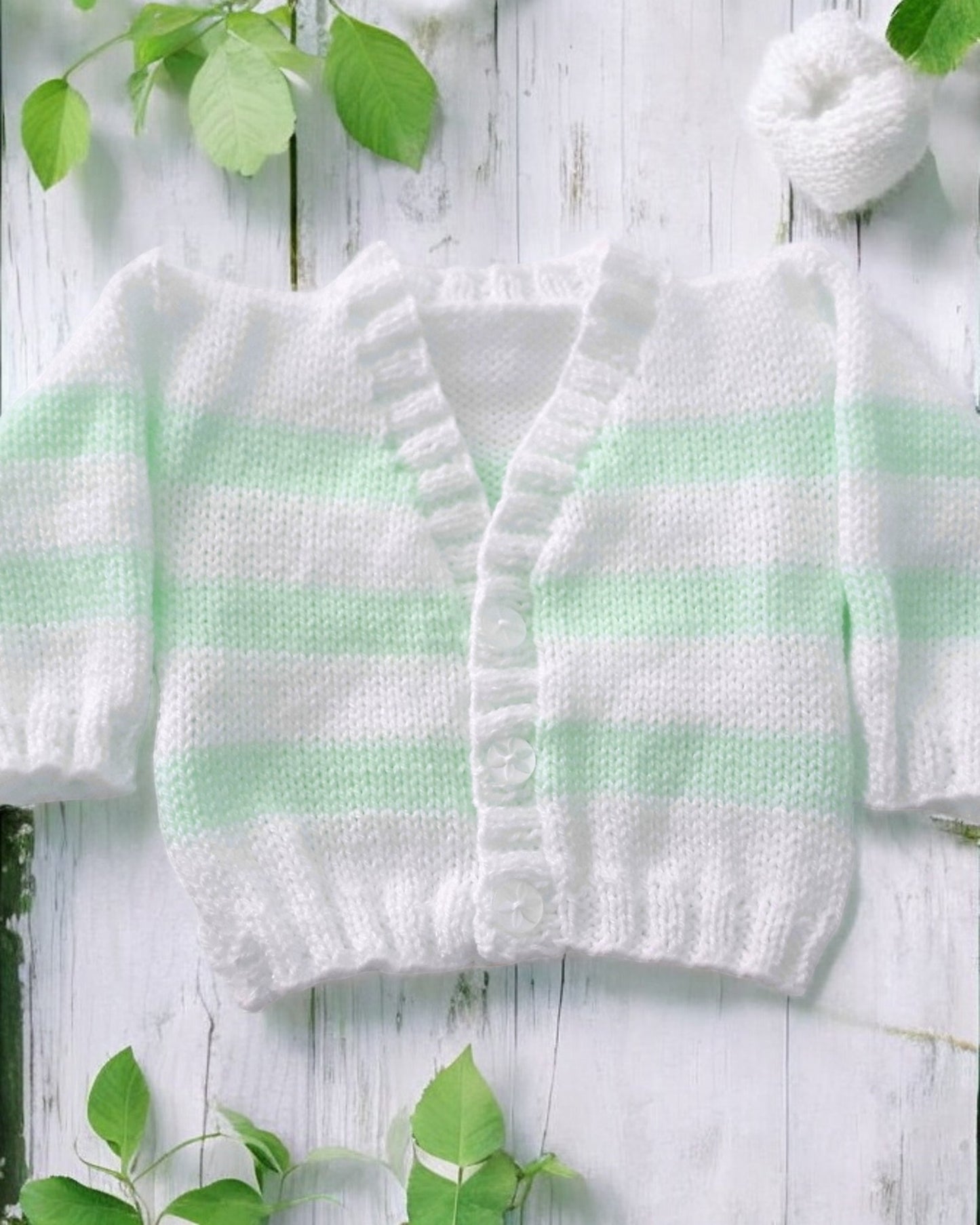 Stylish Stripy Knit Baby Bundle – Cardigan, Hat, Mittens & Booties