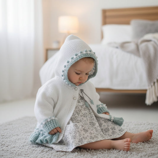 Pretty Baby Girl Hoodie – Frilly Knit Design with Flower Embroidery